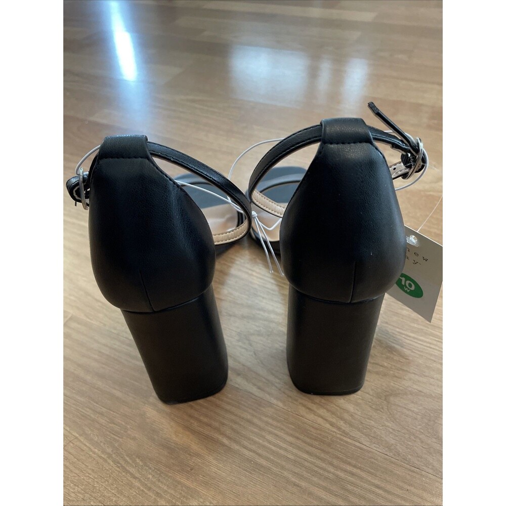A New Day Shelly Heels Black 10 Wide Women's Ankle Strap Block Memory Foam NEW - Picture 7 of 16